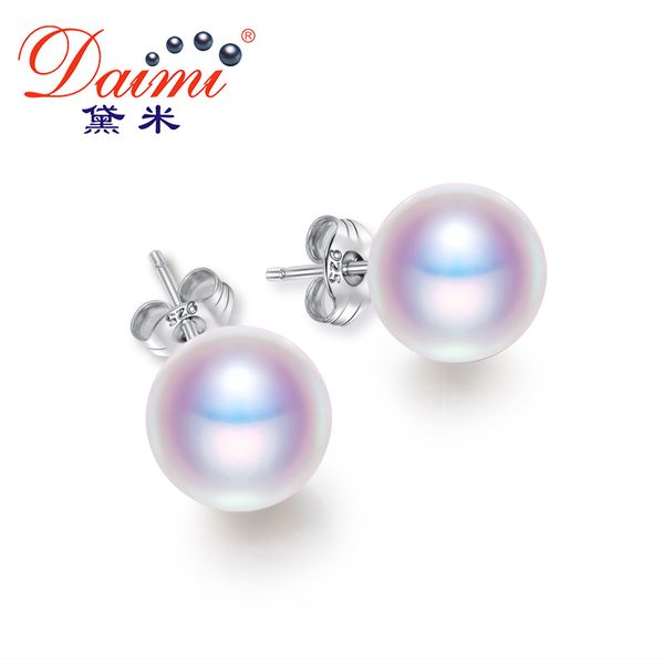 

daimi cultured pearl stud earrings women 7-8mm 8-9mm paragraph colorful earrings, 925 sterling silver pearl earrings, Golden;silver
