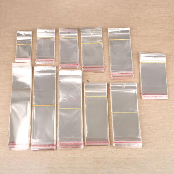 

100pcs transparent self adhesive seal opp plastic cellophane bags gifts bag&pouch jewelry packaging bag with hang hole