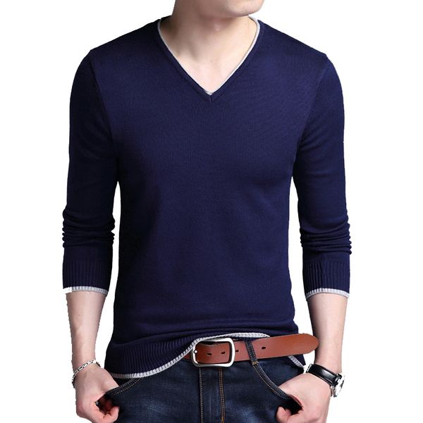 

2018 new autumn casual sweater men v-neck slim fit solid men sweaters cotton pullovers eslite hyun, White;black