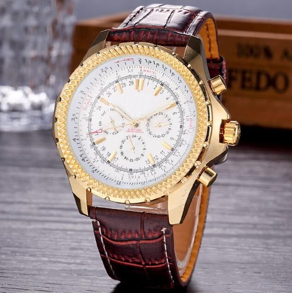 

2018 new brand automatic men 039 wri twatch navitimer gold brown leather 1884 fa hion male watch port watche, Slivery;brown