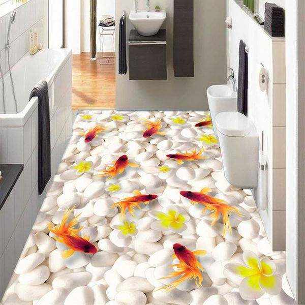 Custom Photo Wallpaper Modern Pebble Goldfish 3d Floor Tiles