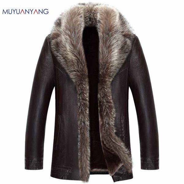 Mu Yuan Yang Mens Faux Fur Winter Casaco de couro para Masculino Casual Faux Leather 50% OFF Casaco Overcoat 3xl 4xl