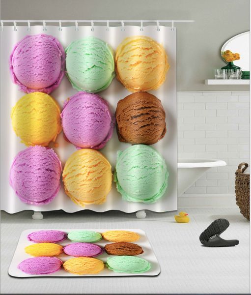 

ice cream ball pattern 3d print custom waterproof bathroom modern shower curtain polyester fabric bathroom curtain door mat sets
