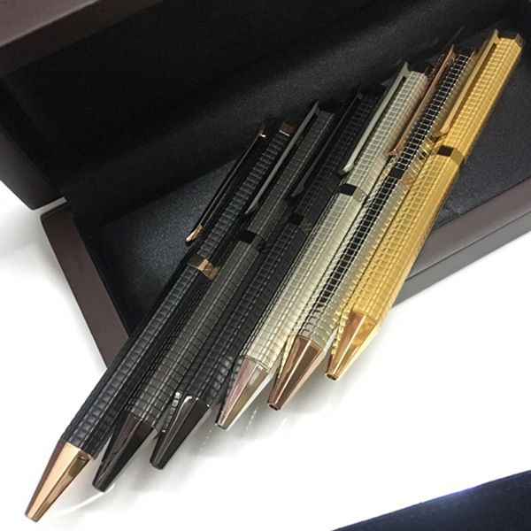

famous pen gift pen metal golden /rosegolden/silver /black checkered red wood box ballpoint pen classical luxury a-p, Blue;orange