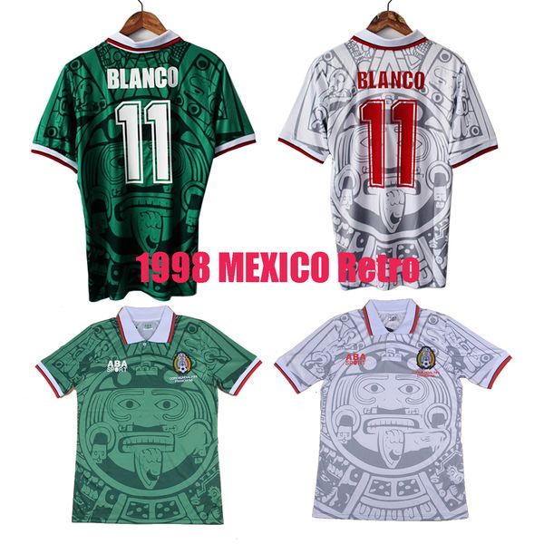 

1998 mexico retro vintage blanco thailand quality occer jer ey uniform football jer ey hirt embroidery logo cami eta futbol