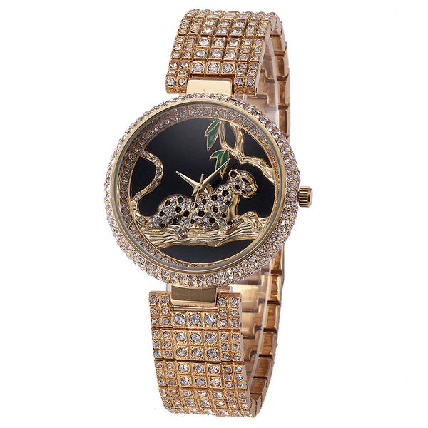 

luxury watch stainless leopard relogio bu waterproof diamond dourado rhinestone horloge feminino full steel women dames bsfne, Slivery;brown