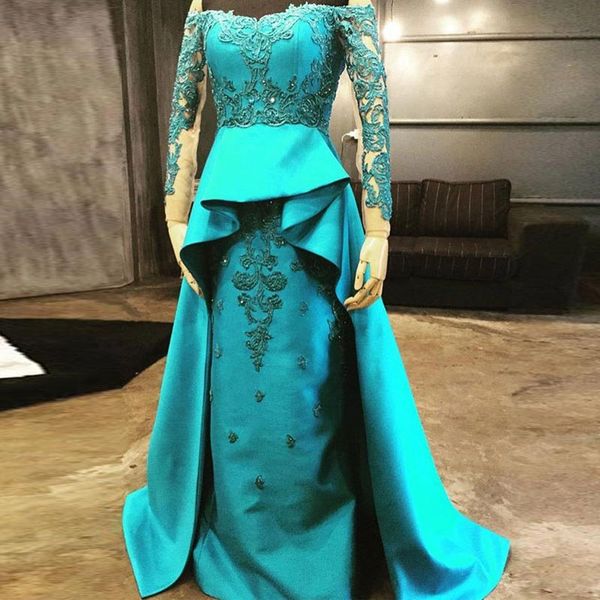 

fadistee 2019 new arrival party dress evening dress vestido de festa a-line crystal prom gown long sleeves applique new style lace-up, Black