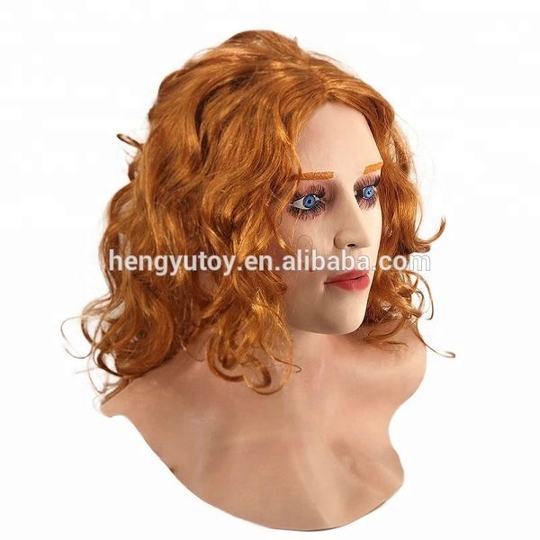 

woman realistic female movie girl latex mask disguise mask with scarlet hair