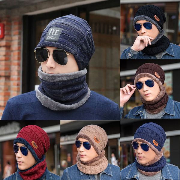

plus colors autumn cap and collar] wool hats knit winter 11 hat velvet thickening cap [hat + men sets vpjcb, White;black