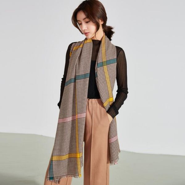 

scarf female autumn and winter wool shawl air conditioning room england korean version of plaid joker thick scarf, Blue;gray