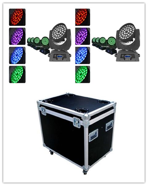 2 pcs + Flycase LED Moving Head Professional Mostrar iluminação RGBW Foco LED Luz de lavagem Zoom 36 x 10W RGBW 4In1 Levante LED Moving Head Light