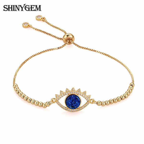 

shinygem big eye charm bracelets full strand plating 24k gold natural multi colors crystal druzy new fashion women bracelet 2018, Golden;silver