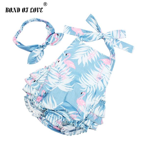 

2018 new baby girl clothing lucky child cotton ruffled flamingo rompers & headband set newborn pgraphy props christmas gift y18102907, White
