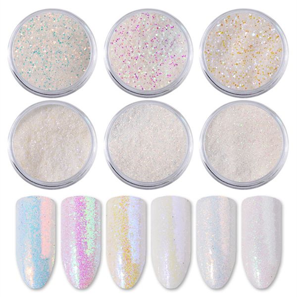 

6pcs/set unicorn aurora white sequins nail art glitter powder mermaid dust small flakes decorations for diy nails glitters, Silver;gold