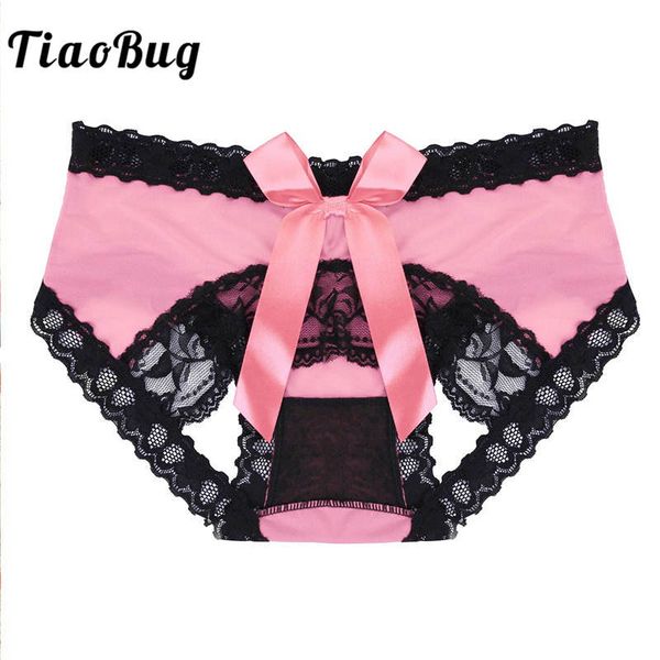 

tiaobug женщины открыть назад semi sheer трусики трусы женские нижнее белье с кружевной отделкой satin bow женщины открытые butt сексуальные, Black;pink