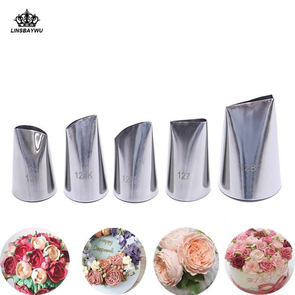 

5 pcs/set reusable rose petal piping nozzles stainless steel cream tips cake decorating tools drop shipping