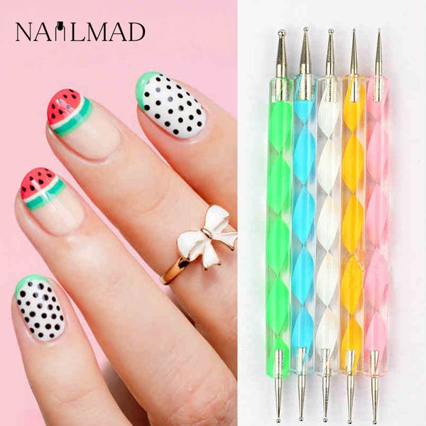 

5pcs 2 way dotting tools marbling tool nail art dotticure tool doting pen nail art tools, Silver