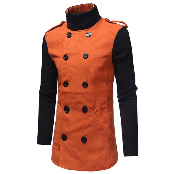 

men's epaulette classic patchwork double breasted wool winter coats for men jackets man's slim fit peacoat 2018 male trench, Black