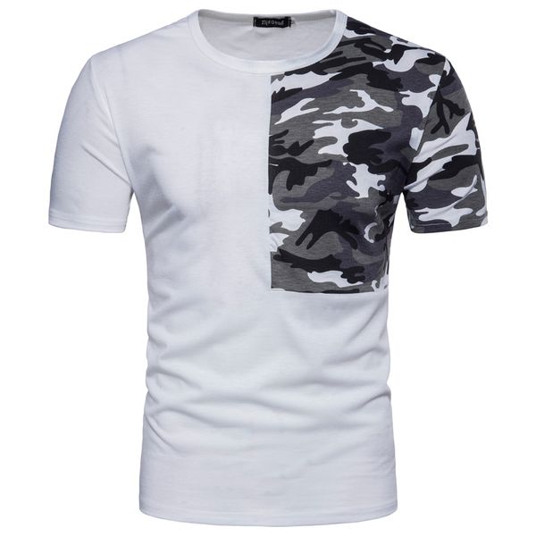 

camouflage printed men patchwork casual t-shirt summer crew neck short sleeve male high street tees, White;black