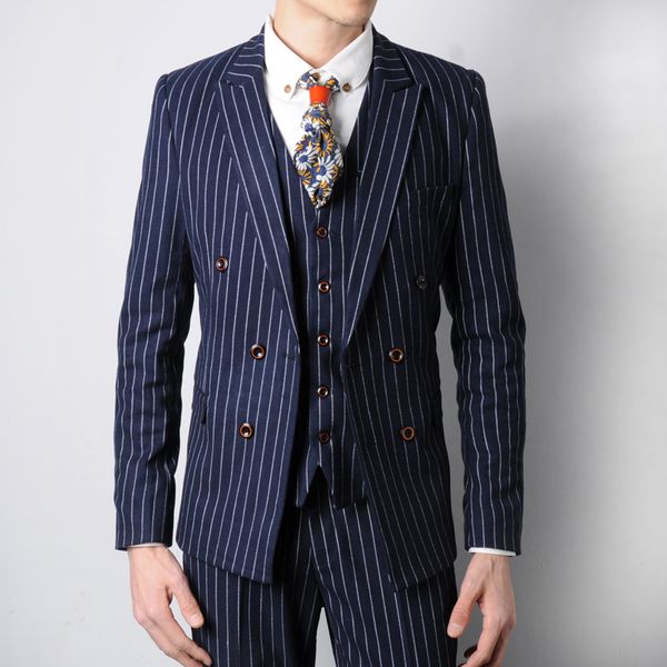 

groomsmen peak lapel groom tuxedos double-breasted men suits wedding/prom/dinner man blazer(jacket+pants+tie+vest) k834, Black;gray