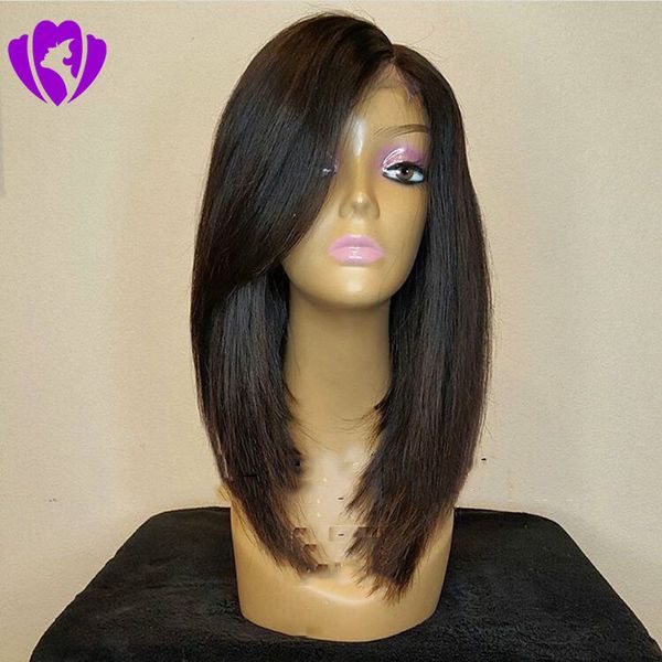 

ellig black short lace front wigs synthetic hair with bangs brazilian bob wig with pre plucked hairline bleached knots ing
