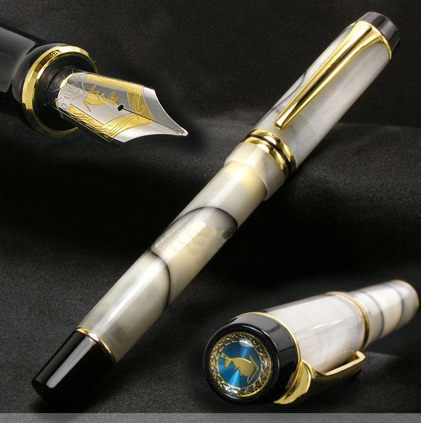 

kangaroo nib ping cursive italic style celluloid 0.7mm duofold unique design acrylic fountain pen
