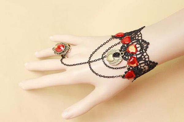 Hot new Moda beleza asas de anjo pulseira de renda com anel de rubi conjunto de jóias de pulso moda clássico requintado elegância