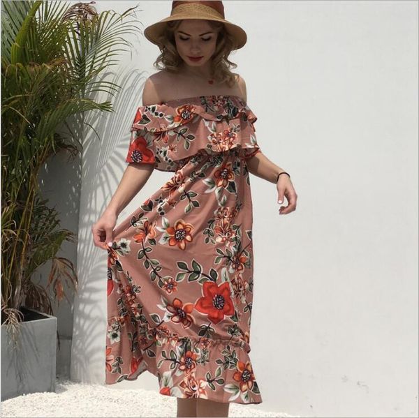 

fashion designer ruffled flora printed dresses latest collection wear summer casual women long dresses sale, Black;gray