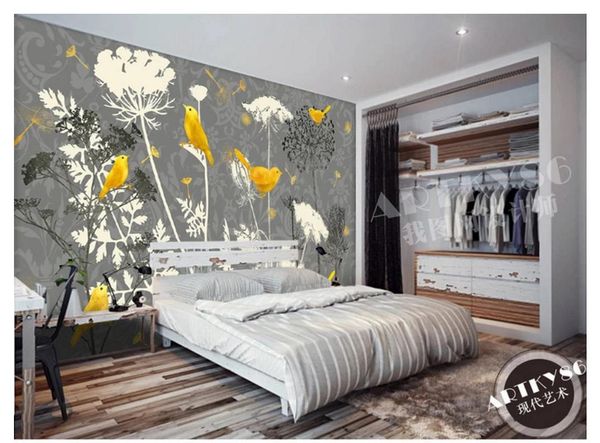 

custom 3d wall murals wallpaper 3d p wallpaper murals vintage gray bottom white floral yellow bird oil painting background wall decor