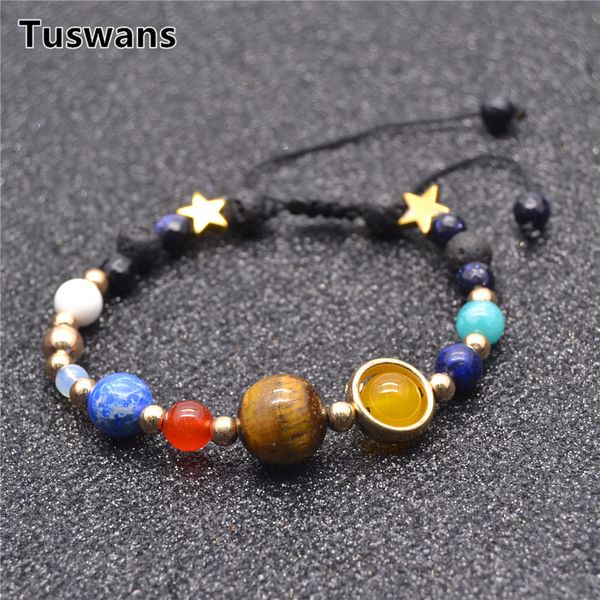 

galaxy the eight planets solar system guardian star natural stone beads bracelets for women men chakra lava stone bracelet gifts, Golden;silver