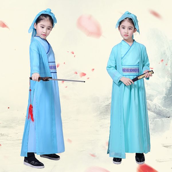

girl children chinese folk dance hanfu ancient schoolchildren costume china traditional han china clothing dance costumes, Black;red
