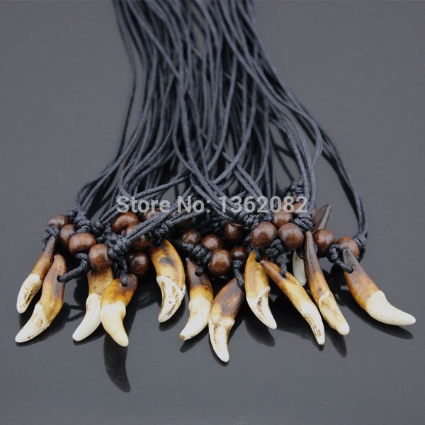 

wholesale 10pcs tibet real tooth fangs wolf teeth pendants surfer adjustable necklace amulet gift mn251, Silver