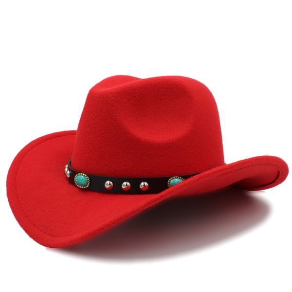 

fashion women wool hollow western cowboy hat roll-up wide brim lady jazz sombrero hombre cowgirl cap with punk belt size 56-58cm, Blue;gray