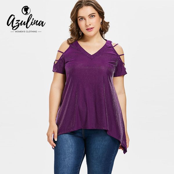 

azulina plus size shredding sleeve v-neck t-shirt summer solid short sleeve t shirt women tees 2018 big size ladies clothes, White