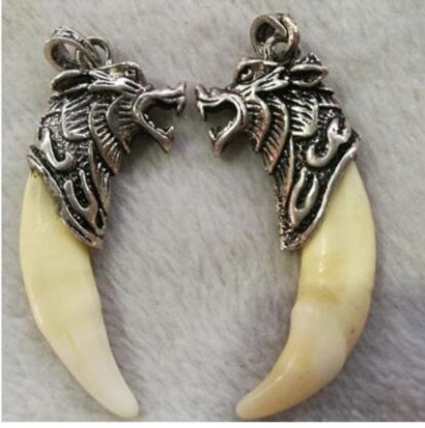 Hund Zähne Anhänger Mode Männer und Frauen Paare Schmuck Silber True Wolf Zähne Halskette Großhandel