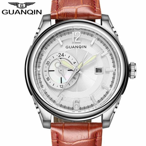

guanqin new fashion mens watch big dial quartz watches luxury brand sport male watch calendar hd luminous waterproof relogio, Slivery;brown