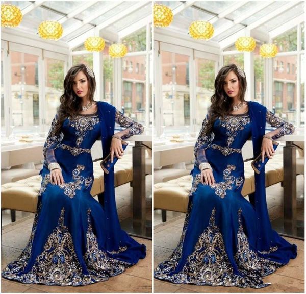 

royal blue luxury detail indian muslim evening formal dresses 2018 long sleeve plus size abaya dubai kaftan arabic occasion prom dress, Black;red