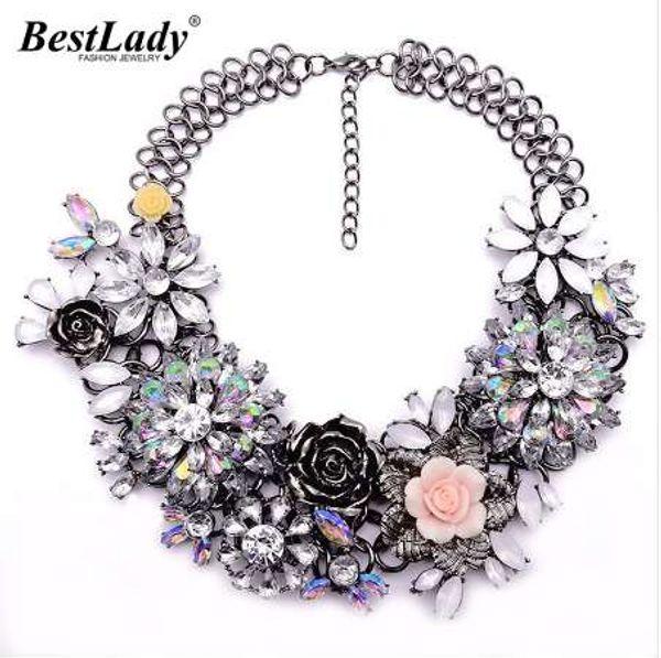 

lady fashion crystal flower clear za big party jewelry statement shourouk chain choker collar necklace b124, Blue;red