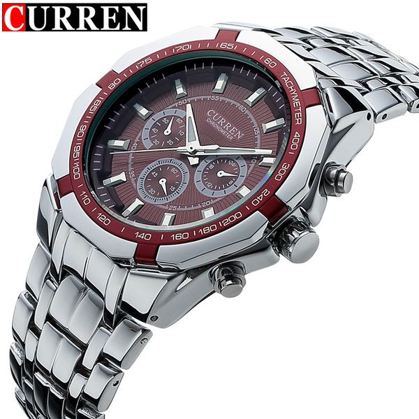 

relogio masculino curren watches men stainless steel analog quartz watch waterproof male sport clock men wristwatch, Slivery;brown