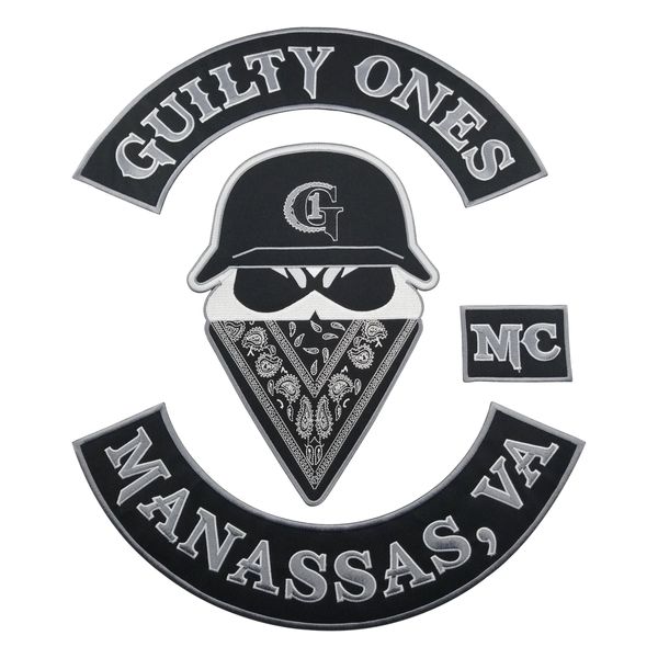 

guilty ones mc iron on patch motorcycle biker large full back size patch for jacket vest badge rocker custom available ship, Black
