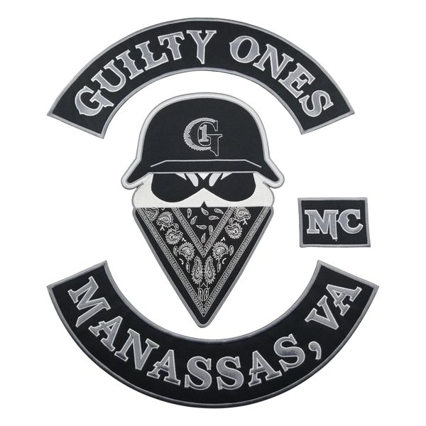 I più nuovi GUILTY ONES MC Iron On Patch Motociclista da motociclista Grande toppa a tutta schiena per giacca Vest Badge Rocker Disponibile su misura Spedizione gratuita