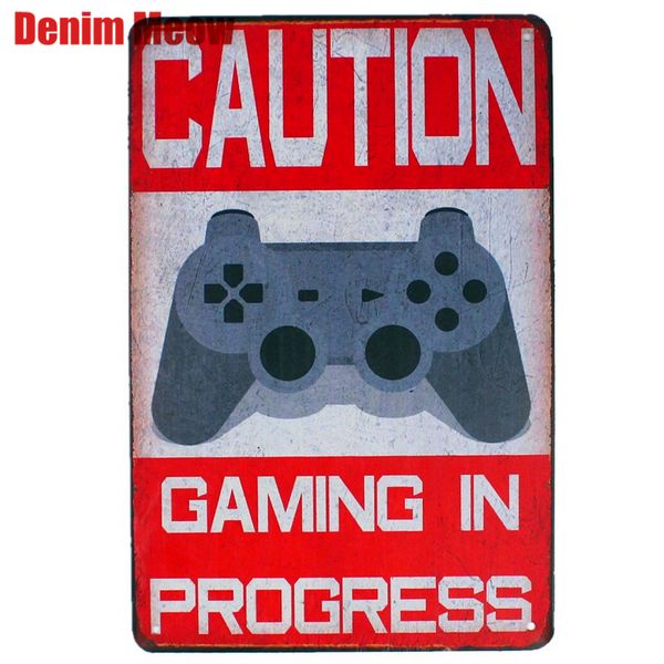 

caution gaming in progress vintage metal plates cafe bar pub club home wall decor tin signs retro plaque gift for kids n150