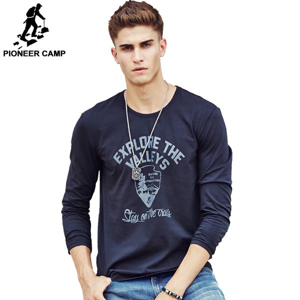 

o-neck pioneer camp men t shirt fashion brand clothing men 's long sleeve t shirt cotton elastic casual t -shirt male plus size, White;black