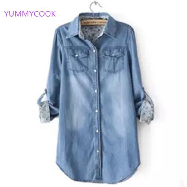 

yummycook new cowboy jacket women long sleeves in the long paragraph fashion loose large size students denim clothing coat y60, Black;brown