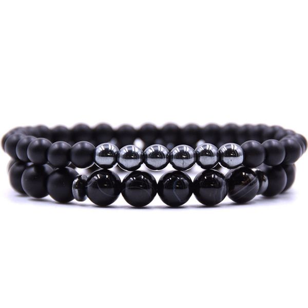 

diezi 2pcs/set couple bracelets for lovers round beads charm stone bracelets for women and men jewellery gift, Black