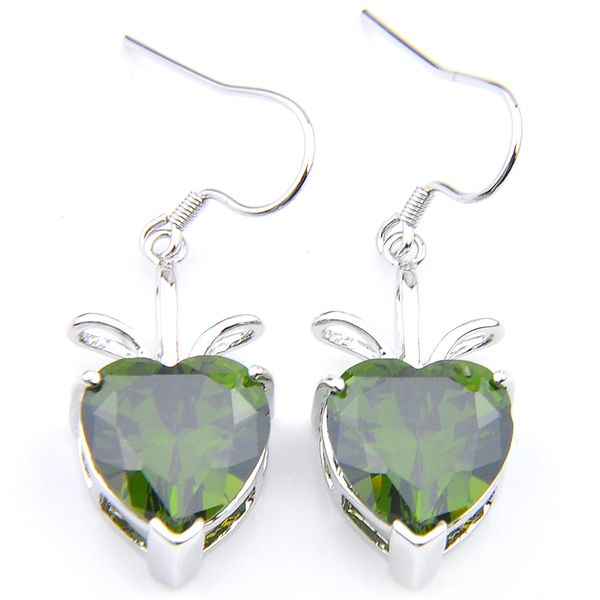 

10 pair luckyshine christmas gift fashion heart green cubic zirconia gemstone silver women dangle earrings for holiday wedding party hot