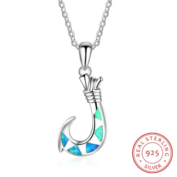 

unique blue fire opal hook women fashion 925 sterling silver necklace with chain