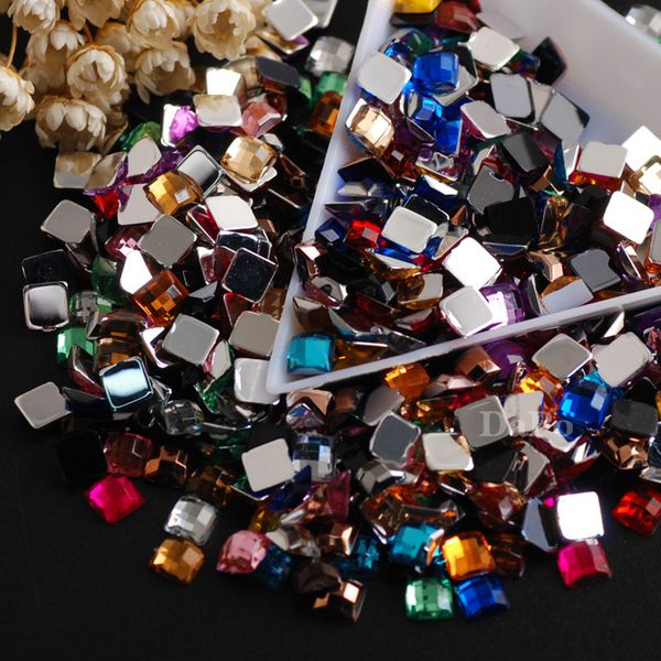

5mm 500pcs mixed colors square acrylic glue on flatback rhinestones gem stones for jewelry clothes crafts decorations nail art, Silver;gold