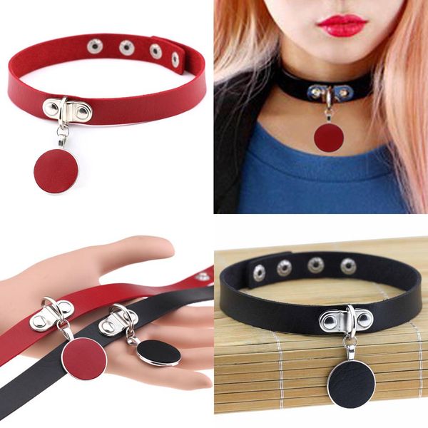 

новые популярные hot sale rock harajuku punk wind готического круглый кулон ожерелье женщин кожаный ошейник кожа ожерелье лучшие друзья пода, Golden;silver