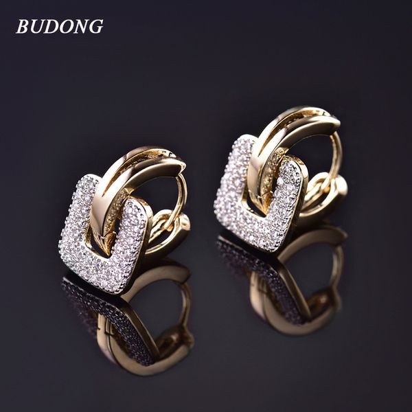 

whole salebudong 2017 unique square shaped piercing huggie hoop earring for women silver/gold-color 2 colors earing round jewelry xue218, Golden;silver